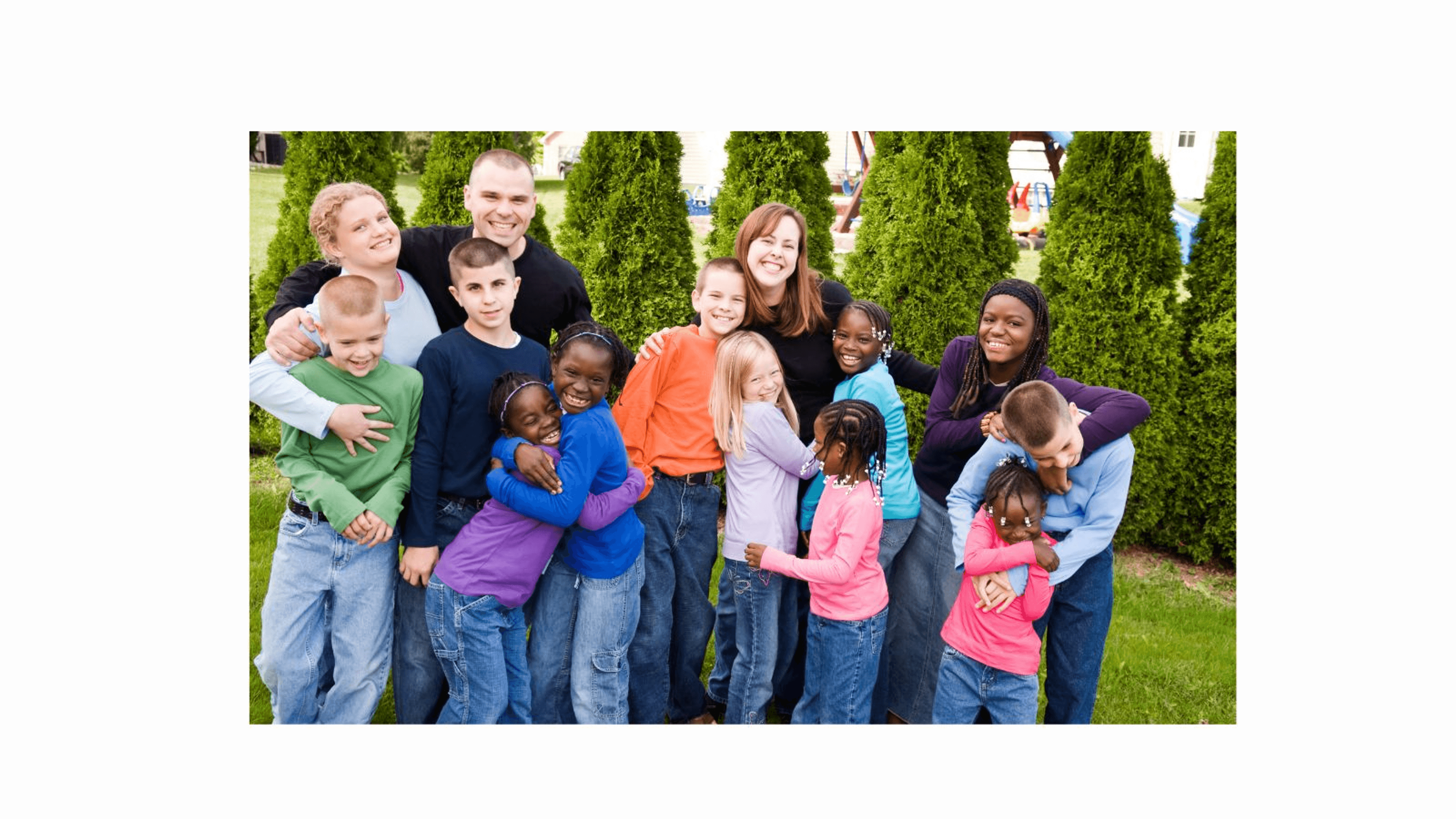 Families cuddling each other